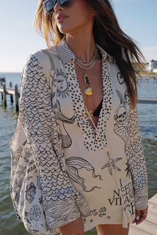 Set Camicia & Shorts con Stampa Marina – Stile Rilassato e Creativo