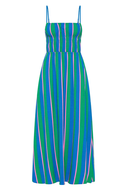 Gigi – Abito Midi a Righe con Corpino Elasticizzato e Tasche